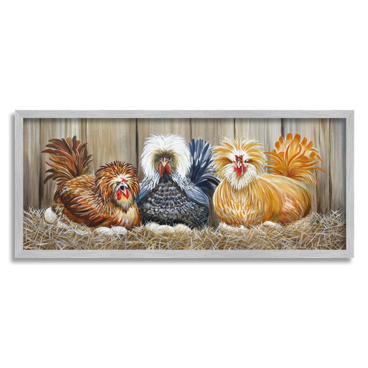 Stupell Three Wicked Chickens Nesting Eggs Country Farm Coop Framed Wall Art