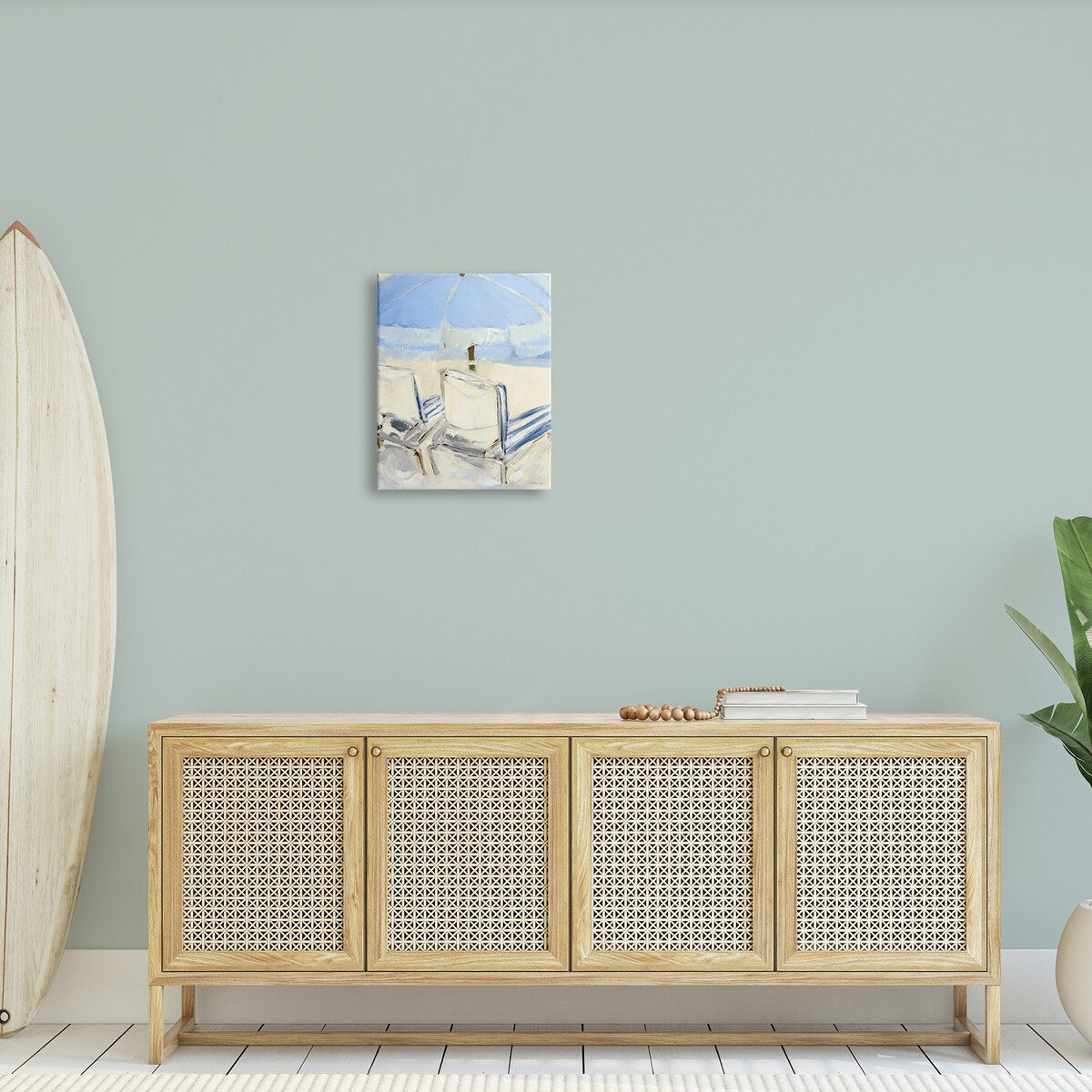 Stupell Tranquil Chairs Beach Umbrella Contemporary Ocean Coast Painting Canvas Wall Art - Blue