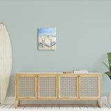 Stupell Tranquil Chairs Beach Umbrella Contemporary Ocean Coast Painting Canvas Wall Art - Blue