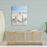 Stupell Tranquil Chairs Beach Umbrella Contemporary Ocean Coast Painting Canvas Wall Art - Blue