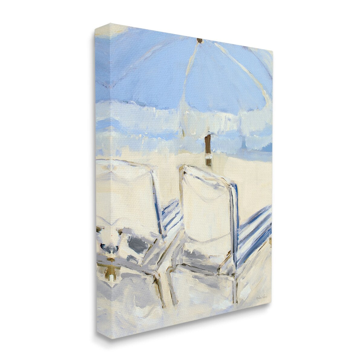 Stupell Tranquil Chairs Beach Umbrella Contemporary Ocean Coast Painting Canvas Wall Art - Blue