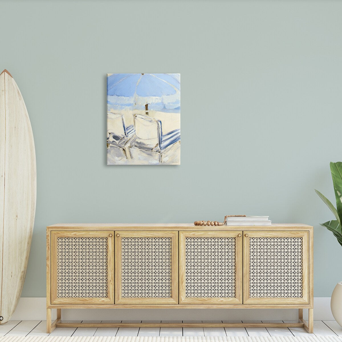 Stupell Tranquil Chairs Beach Umbrella Contemporary Ocean Coast Painting Canvas Wall Art - Blue