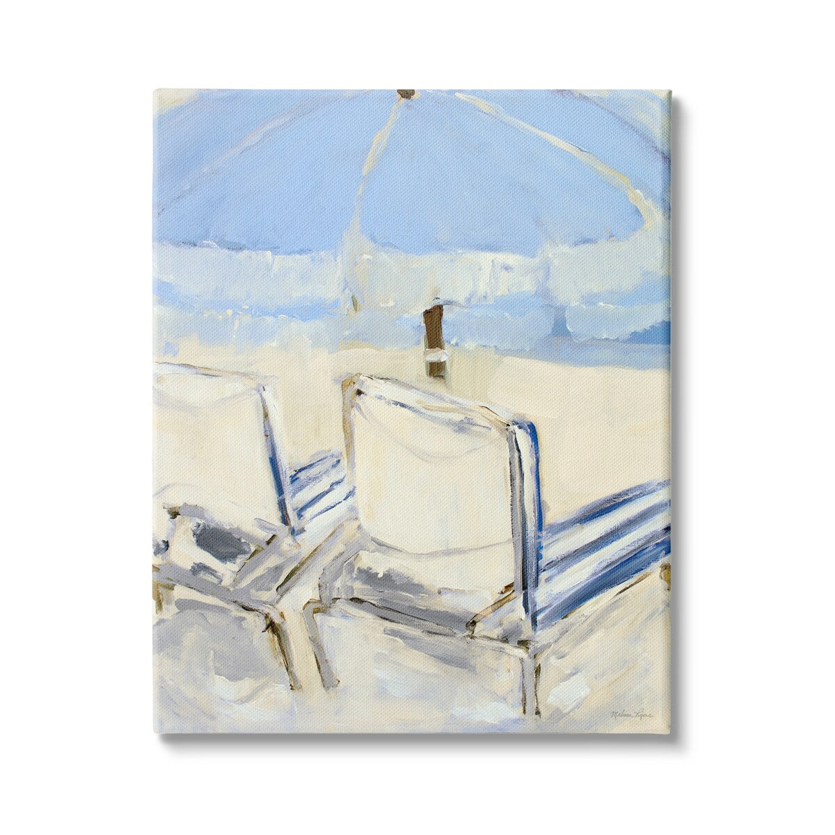 Stupell Tranquil Chairs Beach Umbrella Contemporary Ocean Coast Painting Canvas Wall Art - Blue