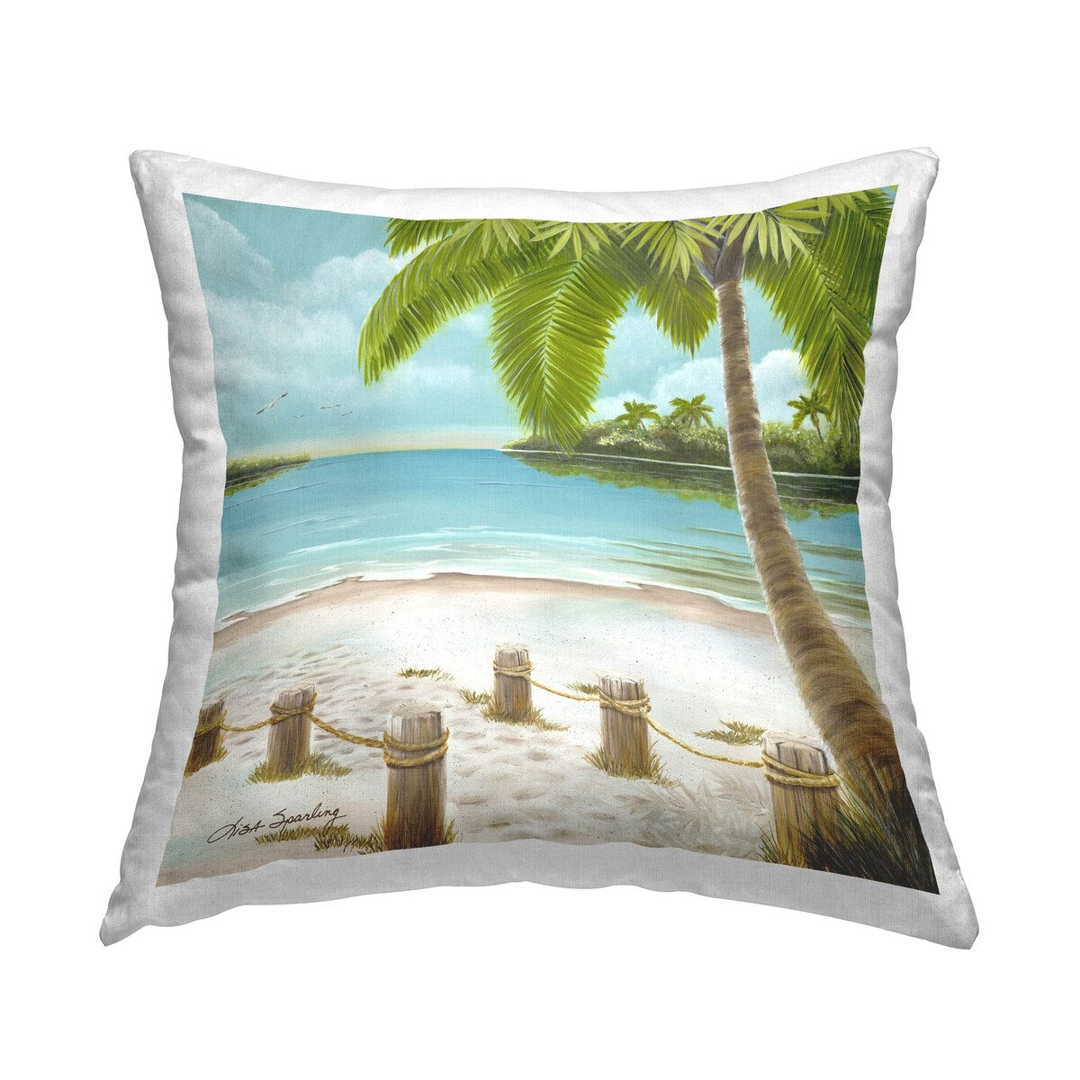 Stupell Tropical Summer Beach Shore Printed Throw Pillow Design by Lisa Sparling
