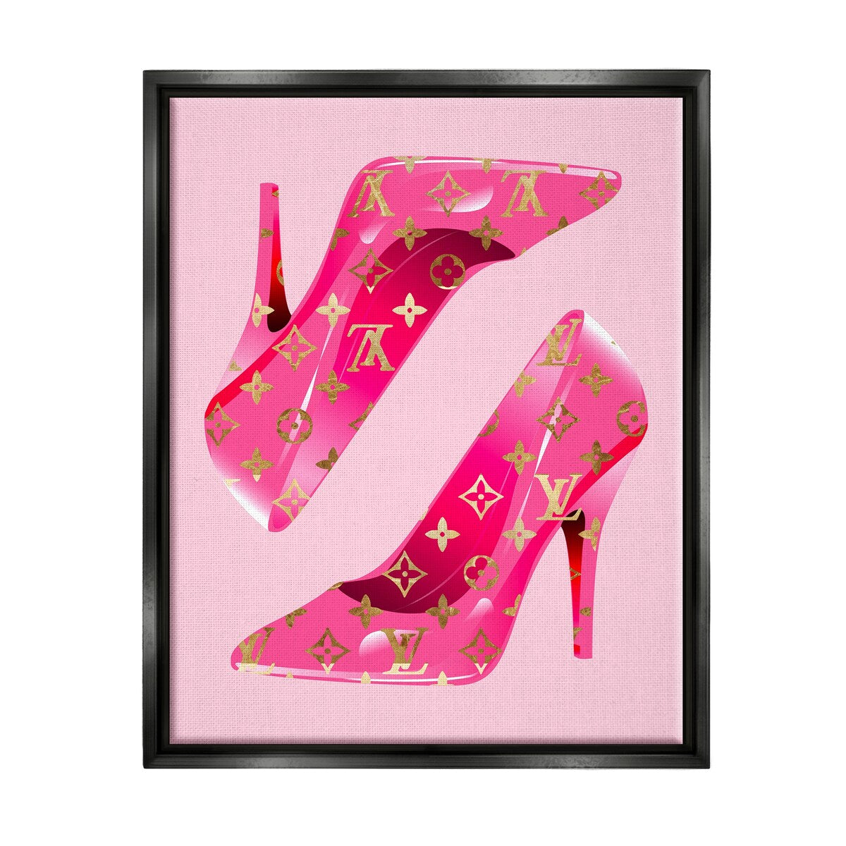 Stupell Pink Glam Logo Shoes Framed Floater Canvas Wall Art Design by Lil' Rue