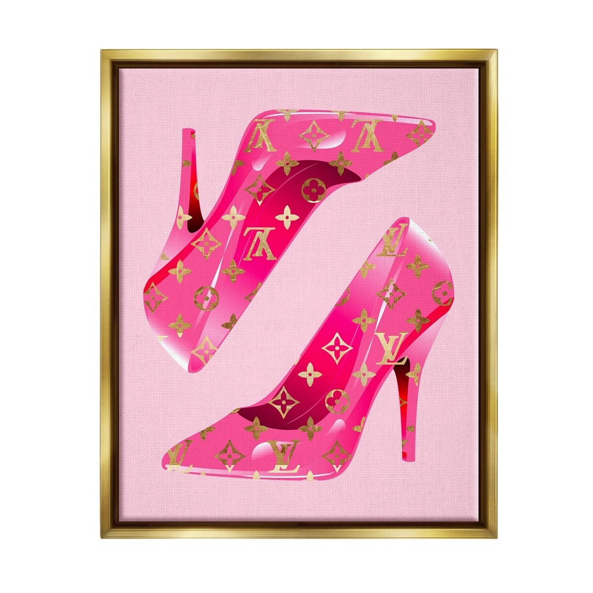 Stupell Pink Glam Logo Shoes Framed Floater Canvas Wall Art Design by Lil' Rue