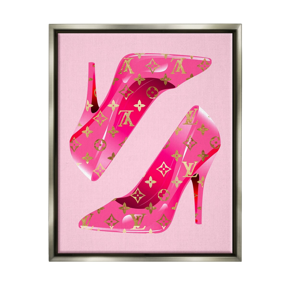 Stupell Pink Glam Logo Shoes Framed Floater Canvas Wall Art Design by Lil' Rue