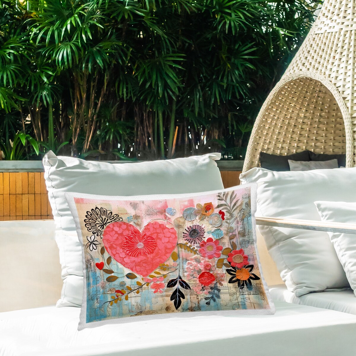 Stupell Playful Heart & Flowers Printed Outdoor Throw Pillow Design by LSR Design Studio