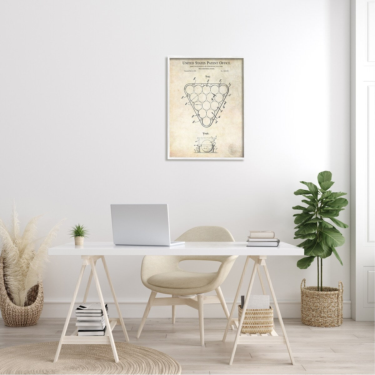 Stupell Vintage Billiards Pool Game Diagram Blueprint Design Framed Wall Art - Beige
