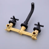 Sturdy Matte Black Wall Mount Bathroom Faucet, Cross Handles, Solid Brass Construction, Easy Installation
