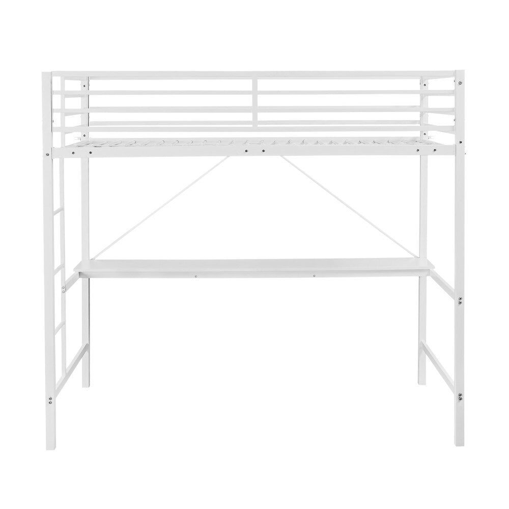 Sturdy Metal Loft Bed Frame with Desk and Safety Rails