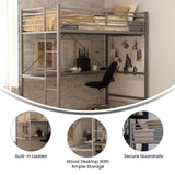 Sturdy Metal Loft Bed Frame with Desk and Safety Rails
