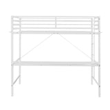 Sturdy Metal Loft Bed Frame with Desk and Safety Rails