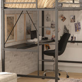 Sturdy Metal Loft Bed Frame with Desk and Safety Rails