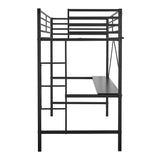 Sturdy Metal Loft Bed Frame with Desk and Safety Rails