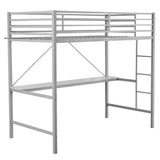 Sturdy Metal Loft Bed Frame with Desk and Safety Rails