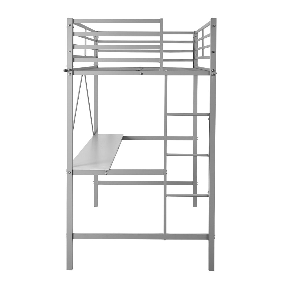 Sturdy Metal Loft Bed Frame with Desk and Safety Rails