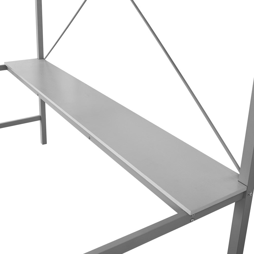 Sturdy Metal Loft Bed Frame with Desk and Safety Rails