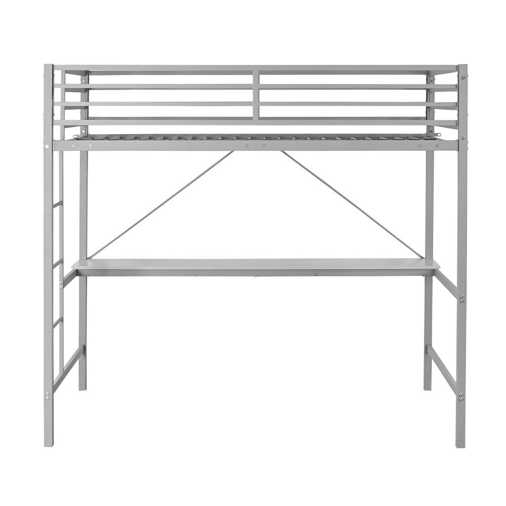 Sturdy Metal Loft Bed Frame with Desk and Safety Rails