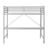 Sturdy Metal Loft Bed Frame with Desk and Safety Rails
