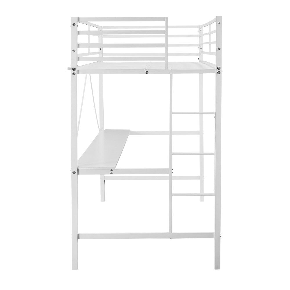 Sturdy Metal Loft Bed Frame with Desk and Safety Rails