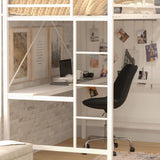 Sturdy Metal Loft Bed Frame with Desk and Safety Rails