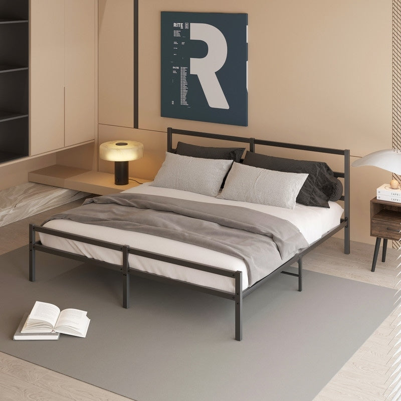 Sturdy Metal Platform Bed with Headboard, No Box Spring Needed