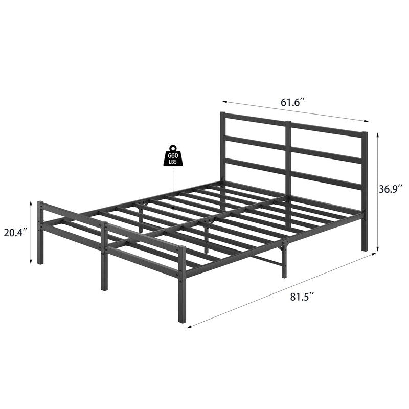 Sturdy Metal Platform Bed with Headboard, No Box Spring Needed