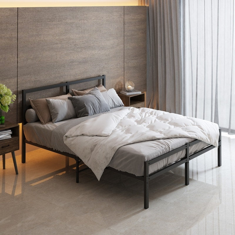 Sturdy Metal Platform Bed with Headboard, No Box Spring Needed