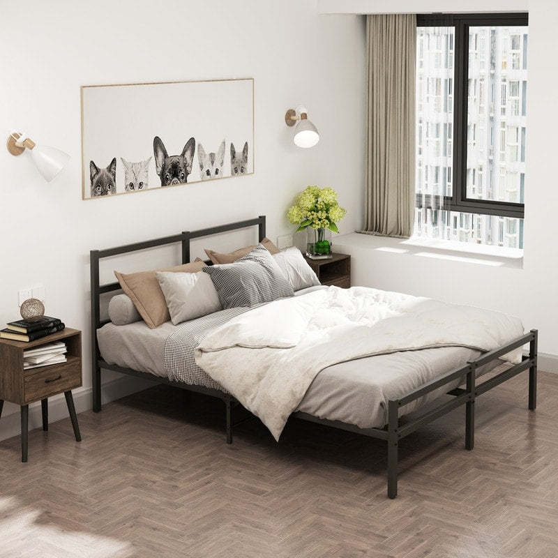 Sturdy Metal Platform Bed with Headboard, No Box Spring Needed