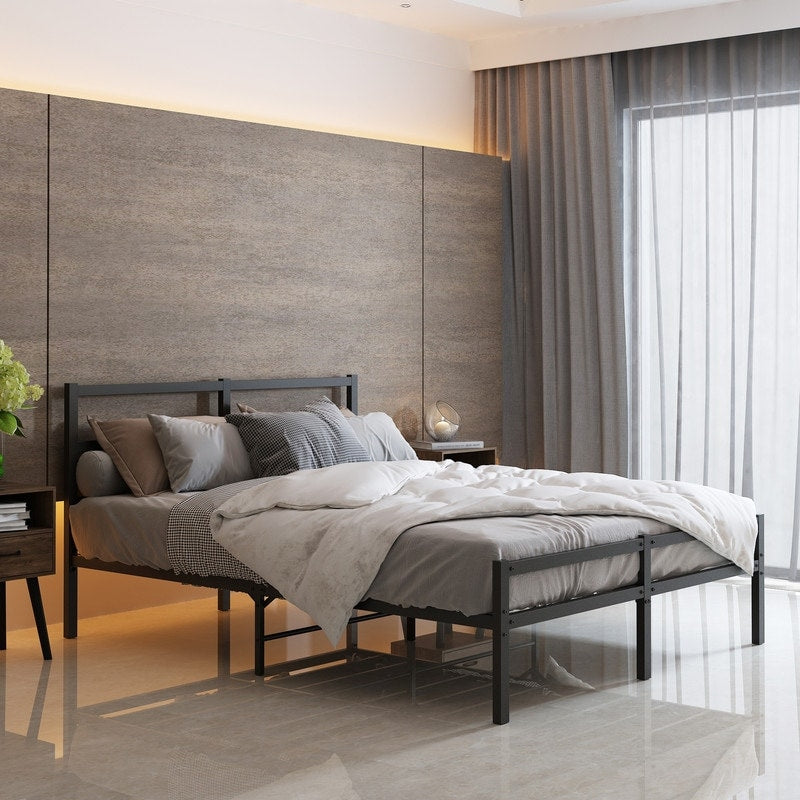Sturdy Metal Platform Bed with Headboard, No Box Spring Needed