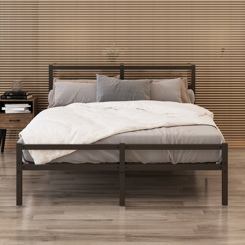 Sturdy Metal Platform Bed with Headboard, No Box Spring Needed