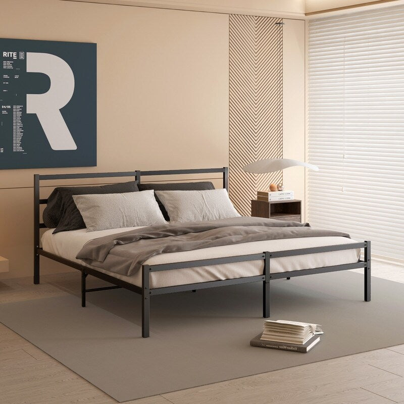 Sturdy Metal Platform Bed with Headboard, No Box Spring Needed