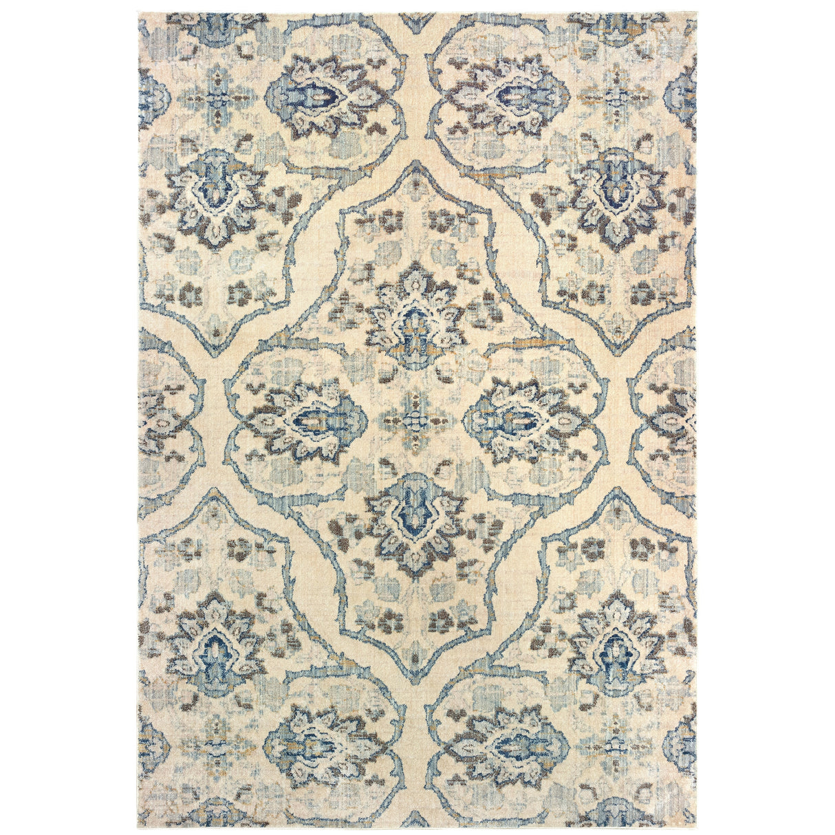 Vista Home Caledonia Floral Medallion Ivory/ Blue Area Rug