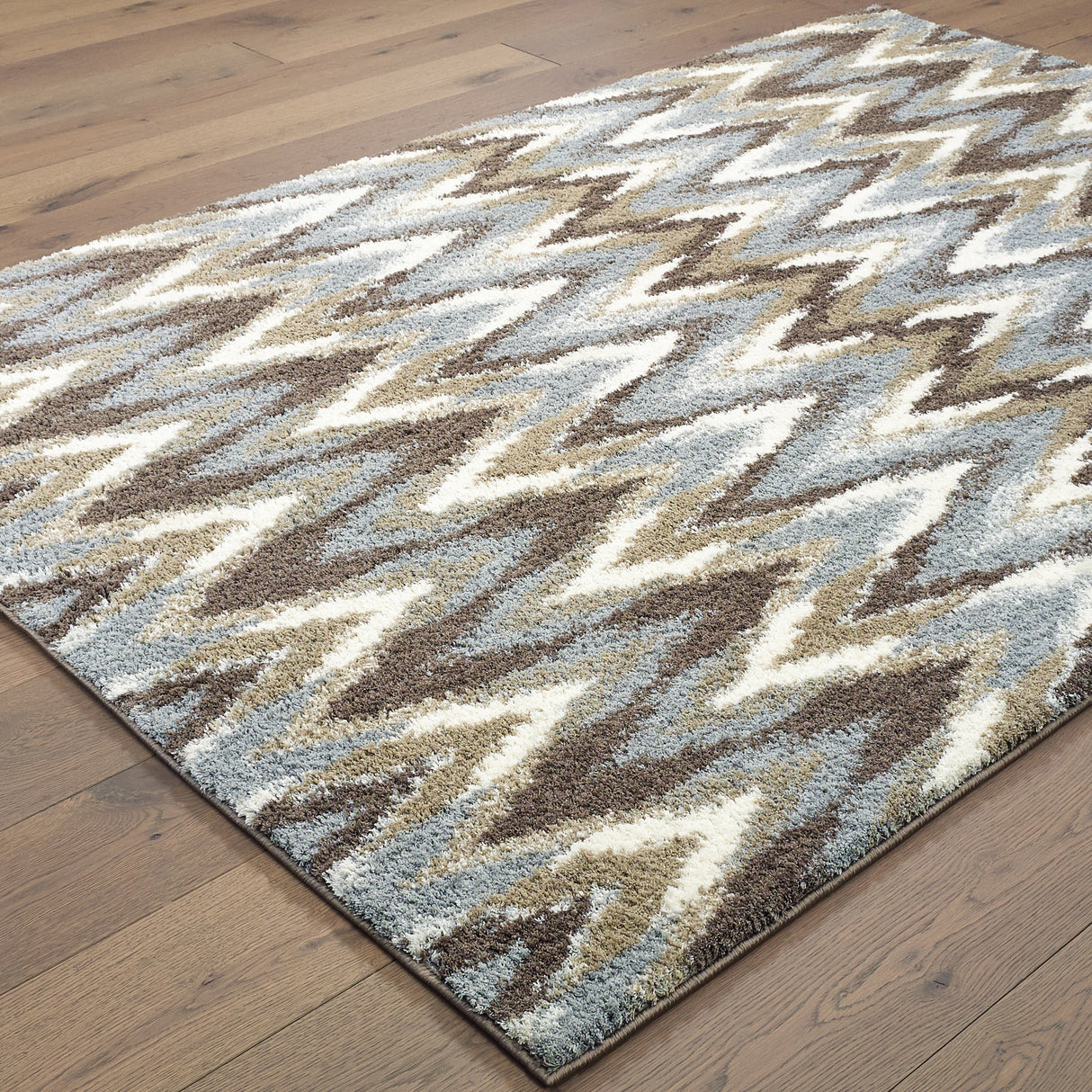 Style Haven Chevron Plush Microfiber Grey/Brown Area Rug
