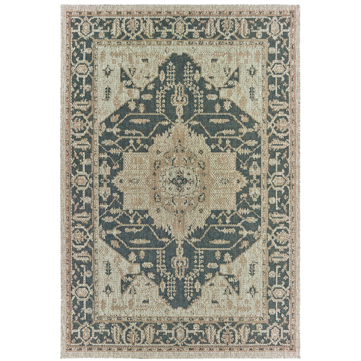 Vista Home Higgins Traditional Medallion Blue-Green/ Taupe Indoor/ Outdoor Area Rug