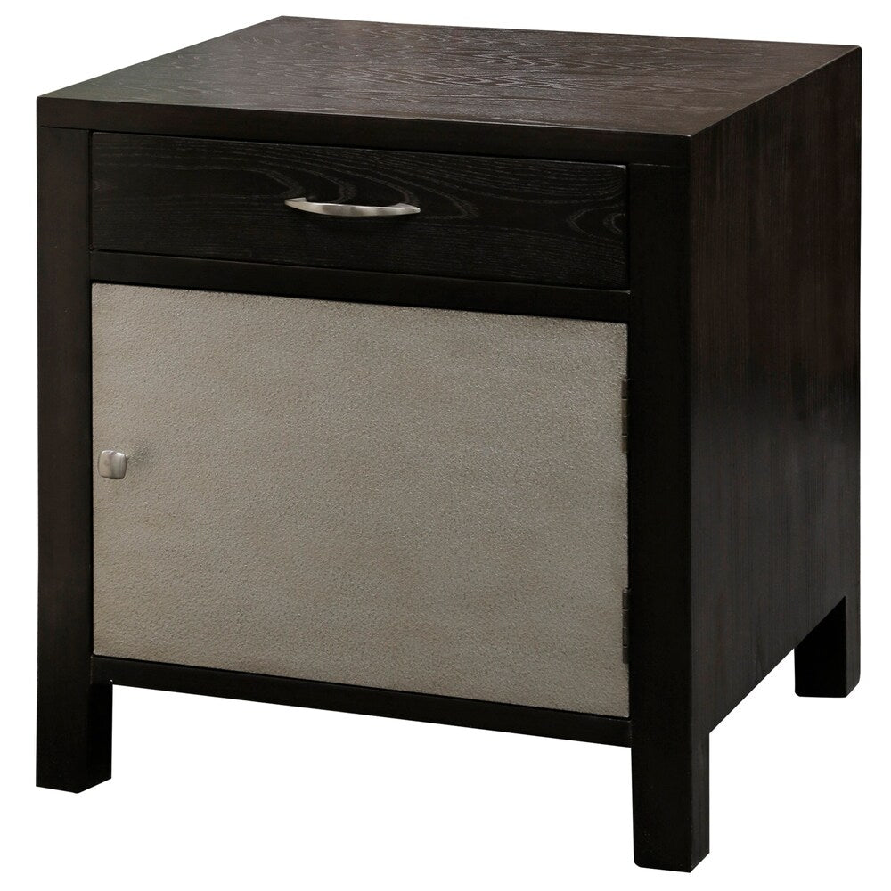 1-Door Metallic Silver and Dark Brown Espresso Side Chest