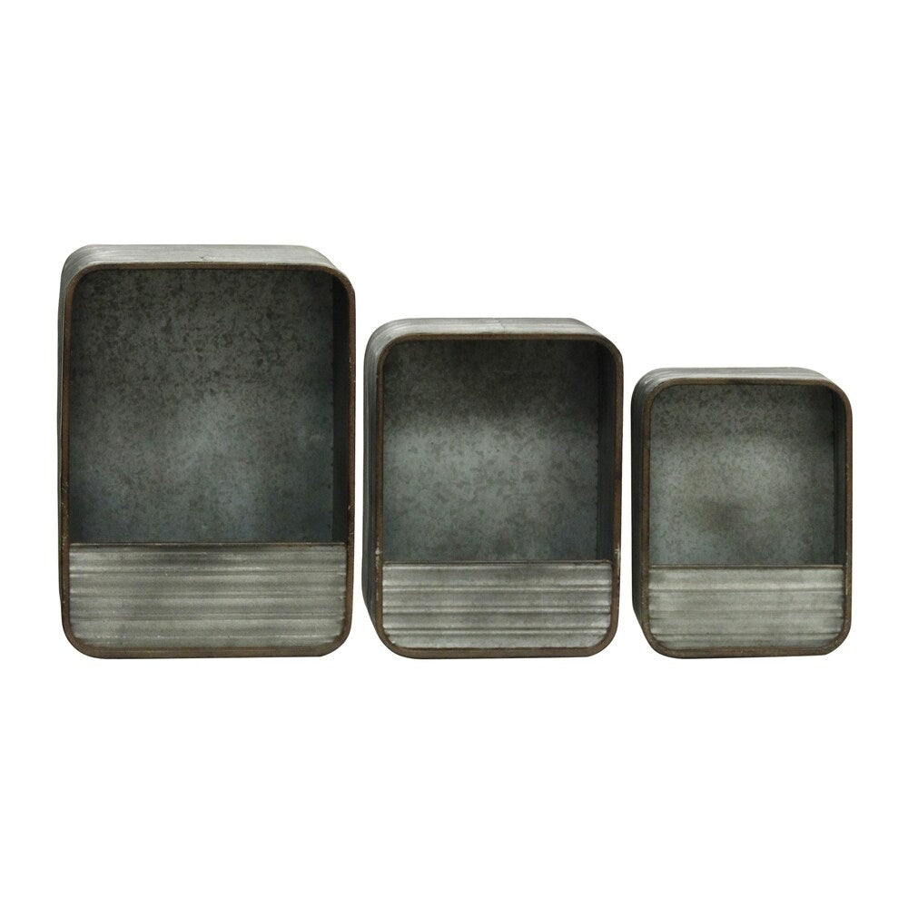 Rectangular Decorative Gray Metal Wall Storage (Set of 3)