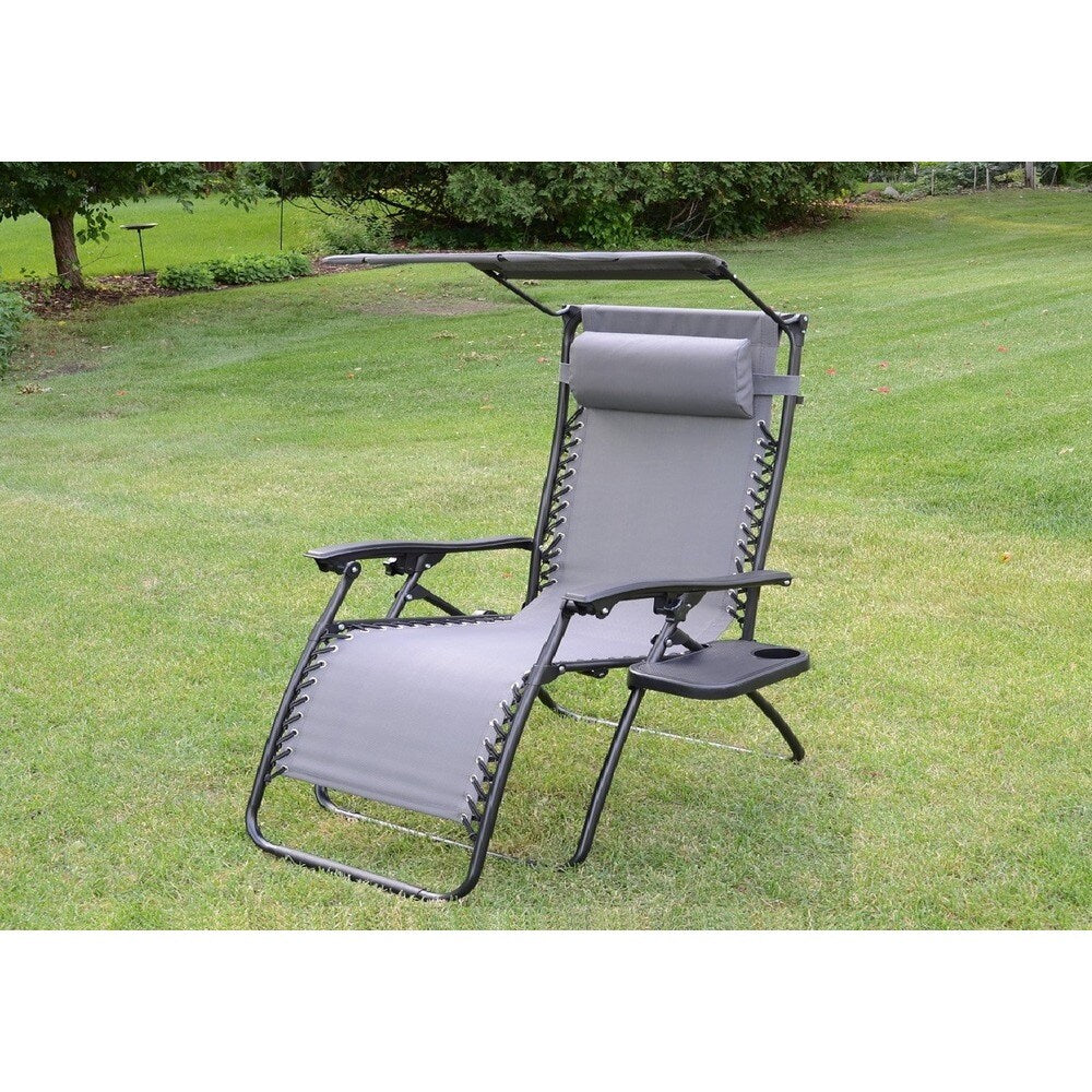 Deluxe Zero Gravity Chair with Canopy and Tray - Gray