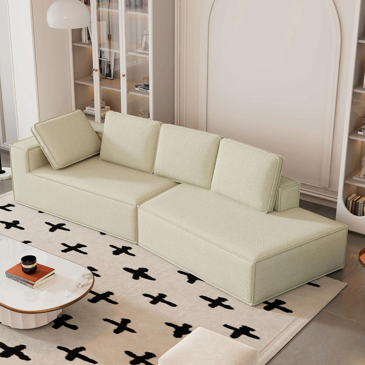 Stylish 125" Modern Chaise Lounge Indoor Sleeper Sofa with Clean Lines