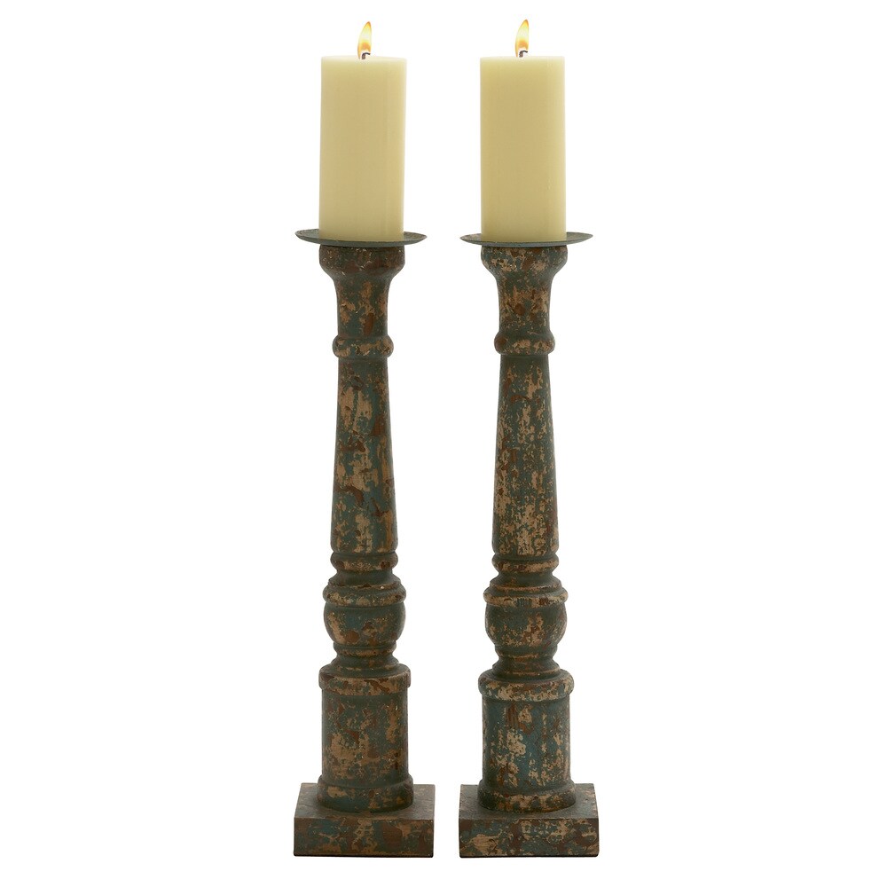 Stylish 18189 Wood Metal Candle Holder (Set of 2)