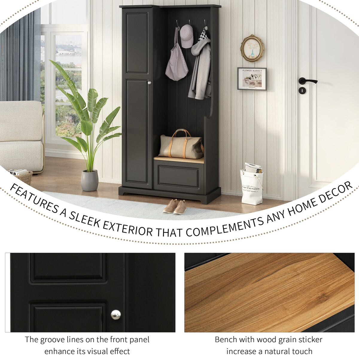 Stylish Design Hall Tree with Flip-Up Bench, Minimalist Hallway Shoe Cabinet with Adjustable Shelves