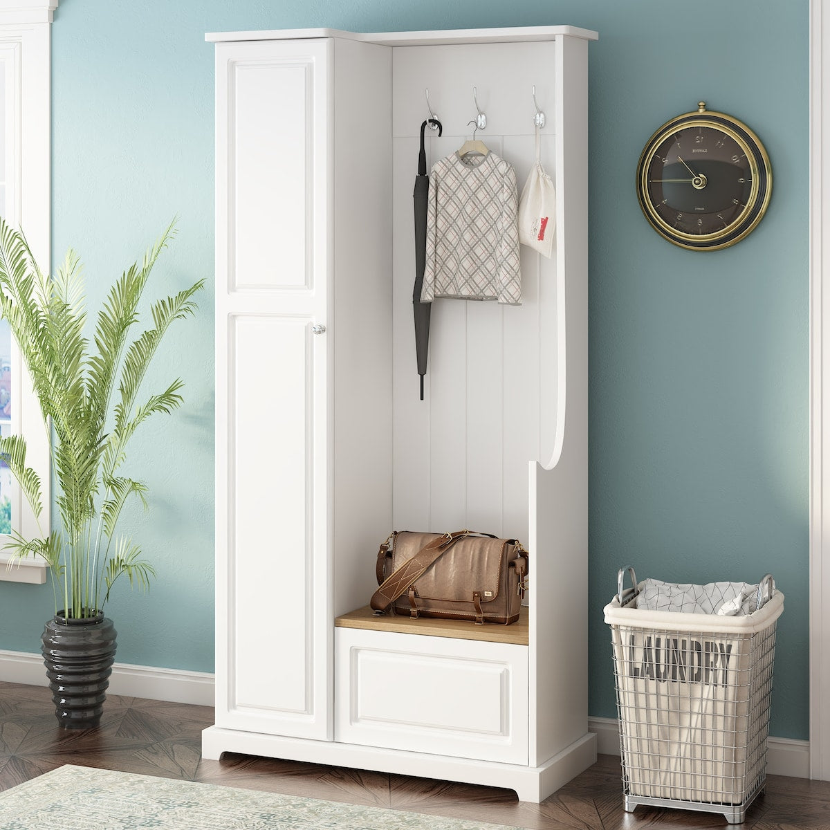 Stylish Design Hall Tree with Flip-Up Bench, Minimalist Hallway Shoe Cabinet with Adjustable Shelves