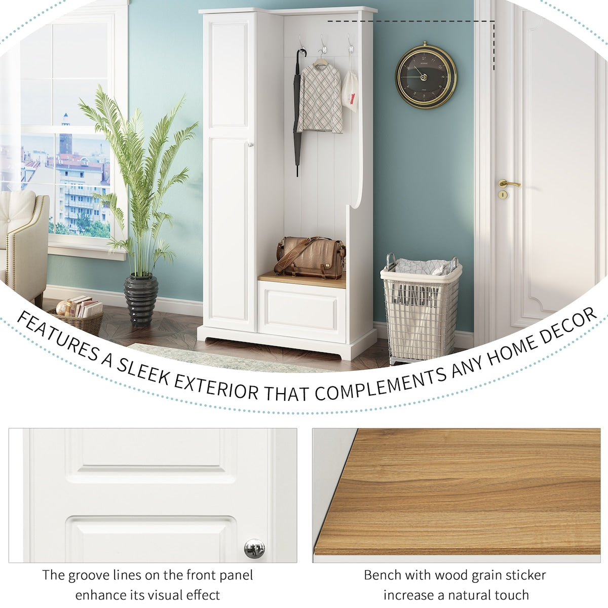 Stylish Design Hall Tree with Flip-Up Bench, Minimalist Hallway Shoe Cabinet with Adjustable Shelves