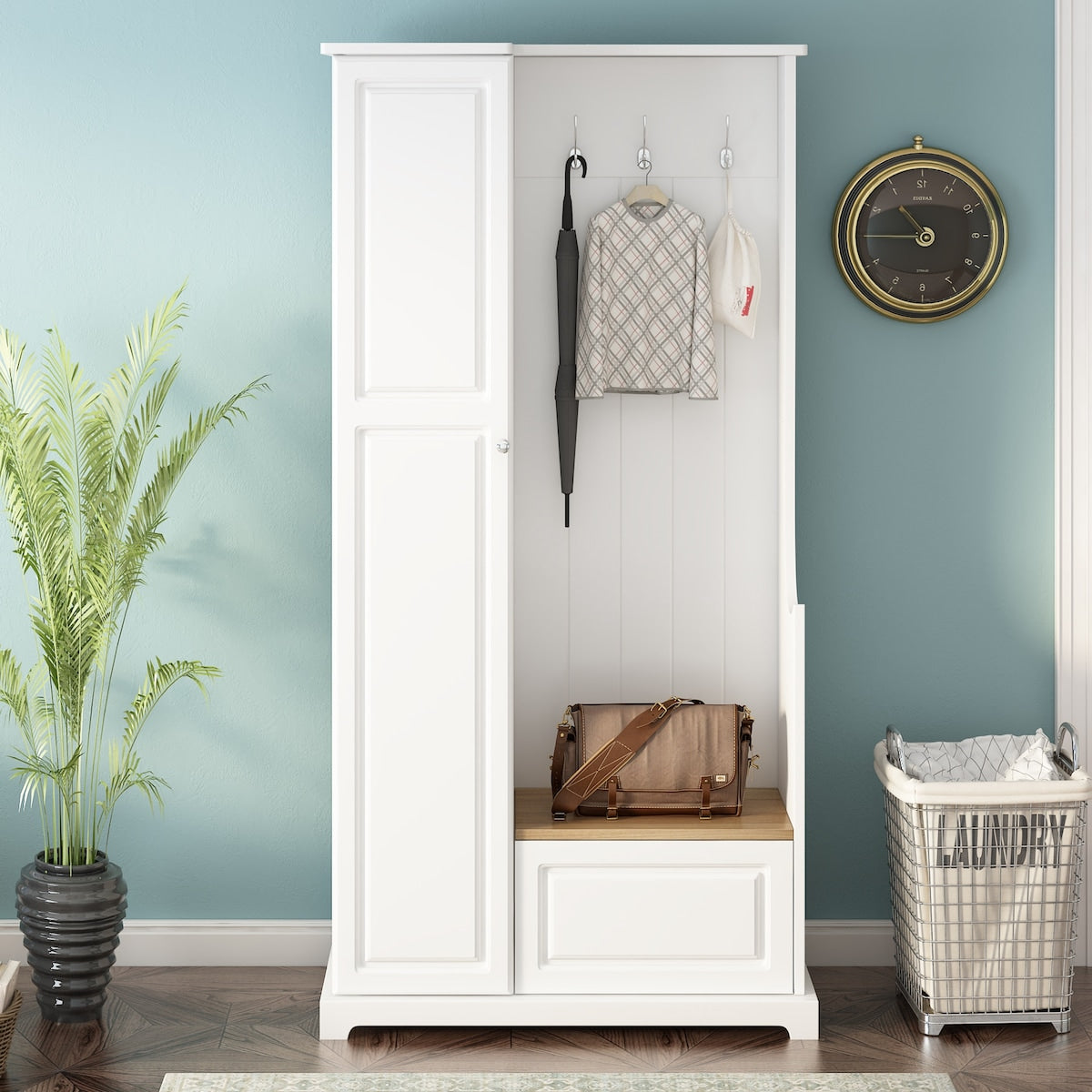 Stylish Design Hall Tree with Flip-Up Bench, Minimalist Hallway Shoe Cabinet with Adjustable Shelves