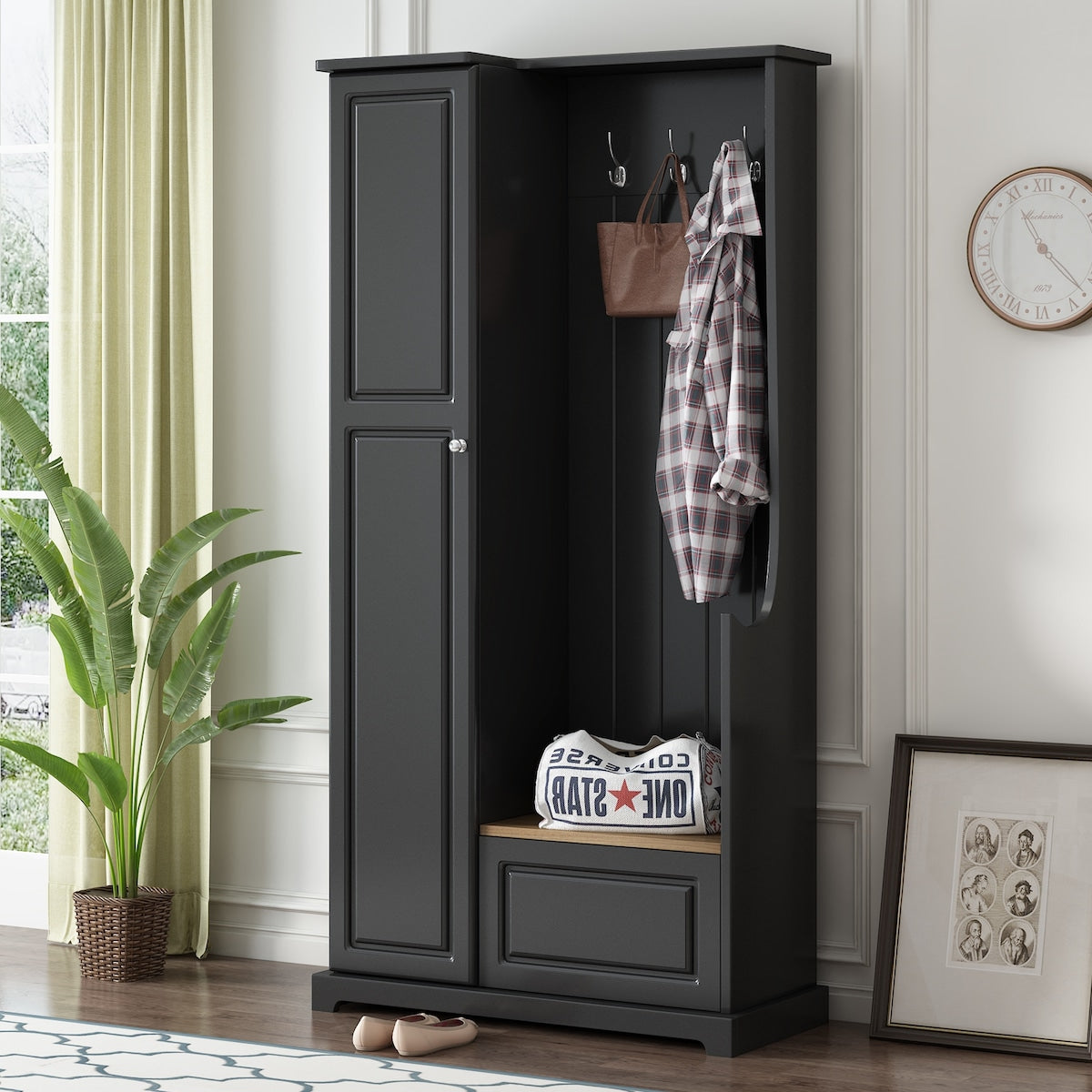 Stylish Design Hall Tree with Flip-Up Bench, Minimalist Hallway Shoe Cabinet with Adjustable Shelves