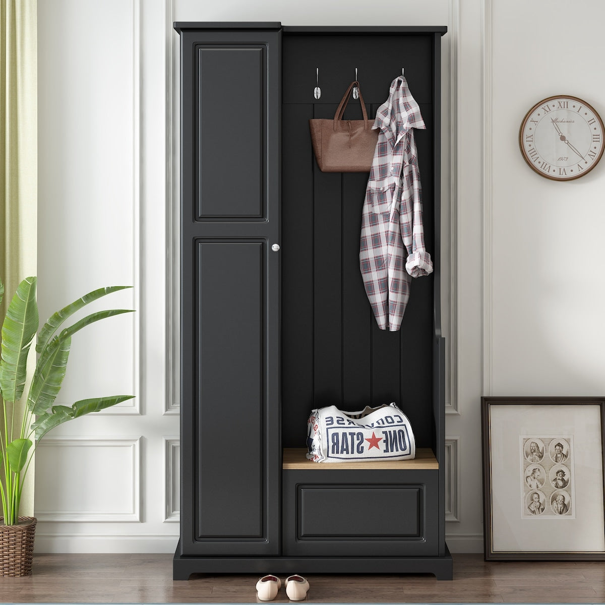 Stylish Design Hall Tree with Flip-Up Bench, Minimalist Hallway Shoe Cabinet with Adjustable Shelves