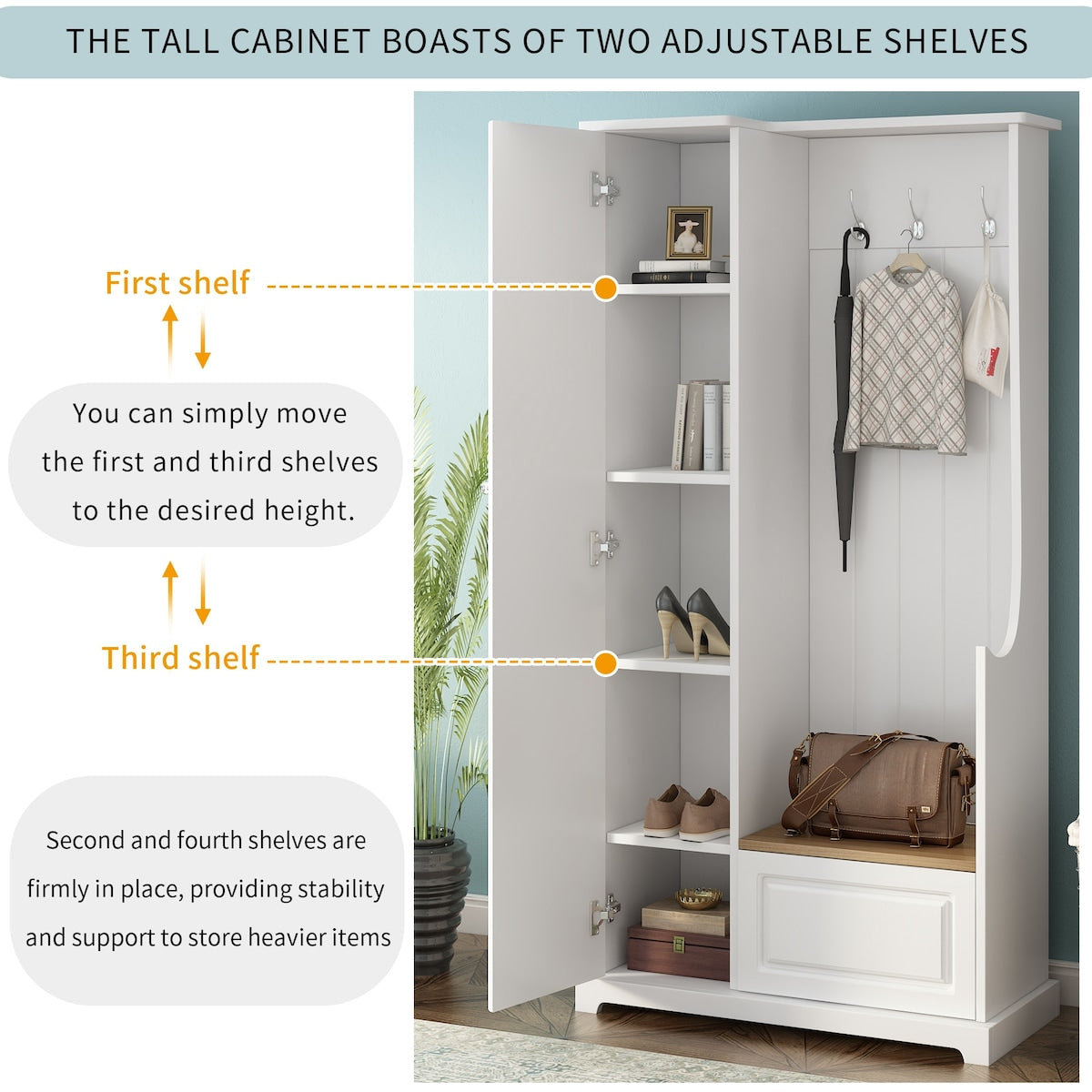 Stylish Design Hall Tree with Flip-Up Bench, Minimalist Hallway Shoe Cabinet with Adjustable Shelves