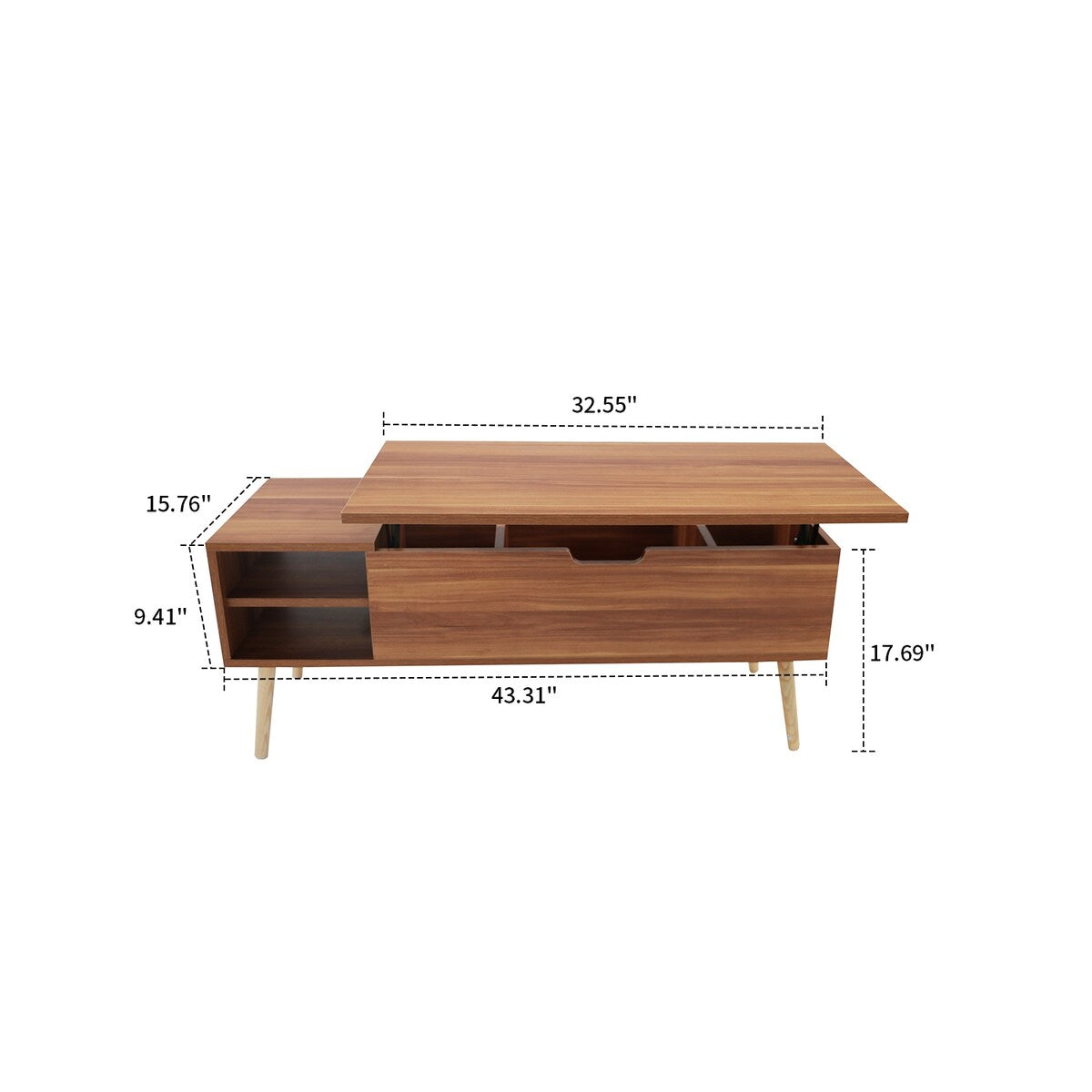 Stylish Minimalist Wooden Rectangular Coffee Table with Lift Table Top