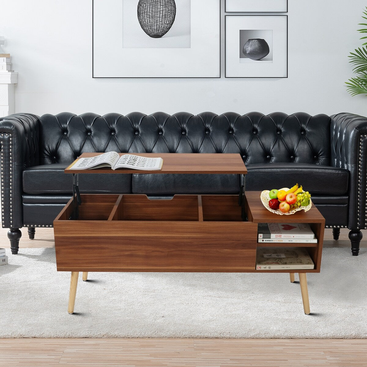 Stylish Minimalist Wooden Rectangular Coffee Table with Lift Table Top